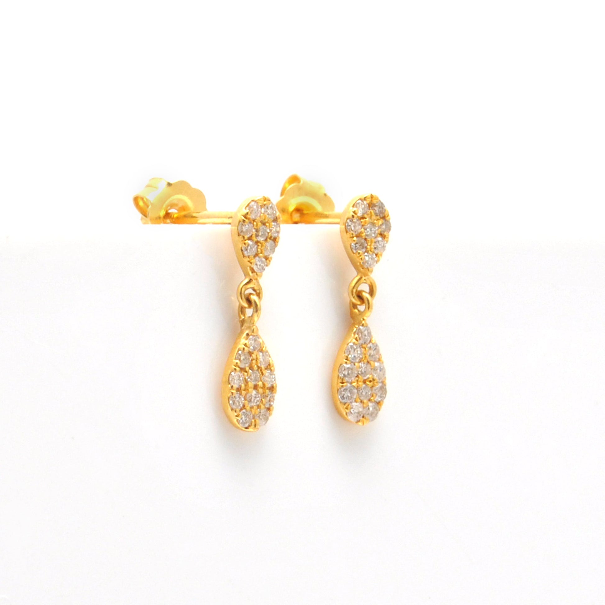 14k Solid Yellow Gold Pave Diamond Minimalist Dangle Earrings - Sar Gems