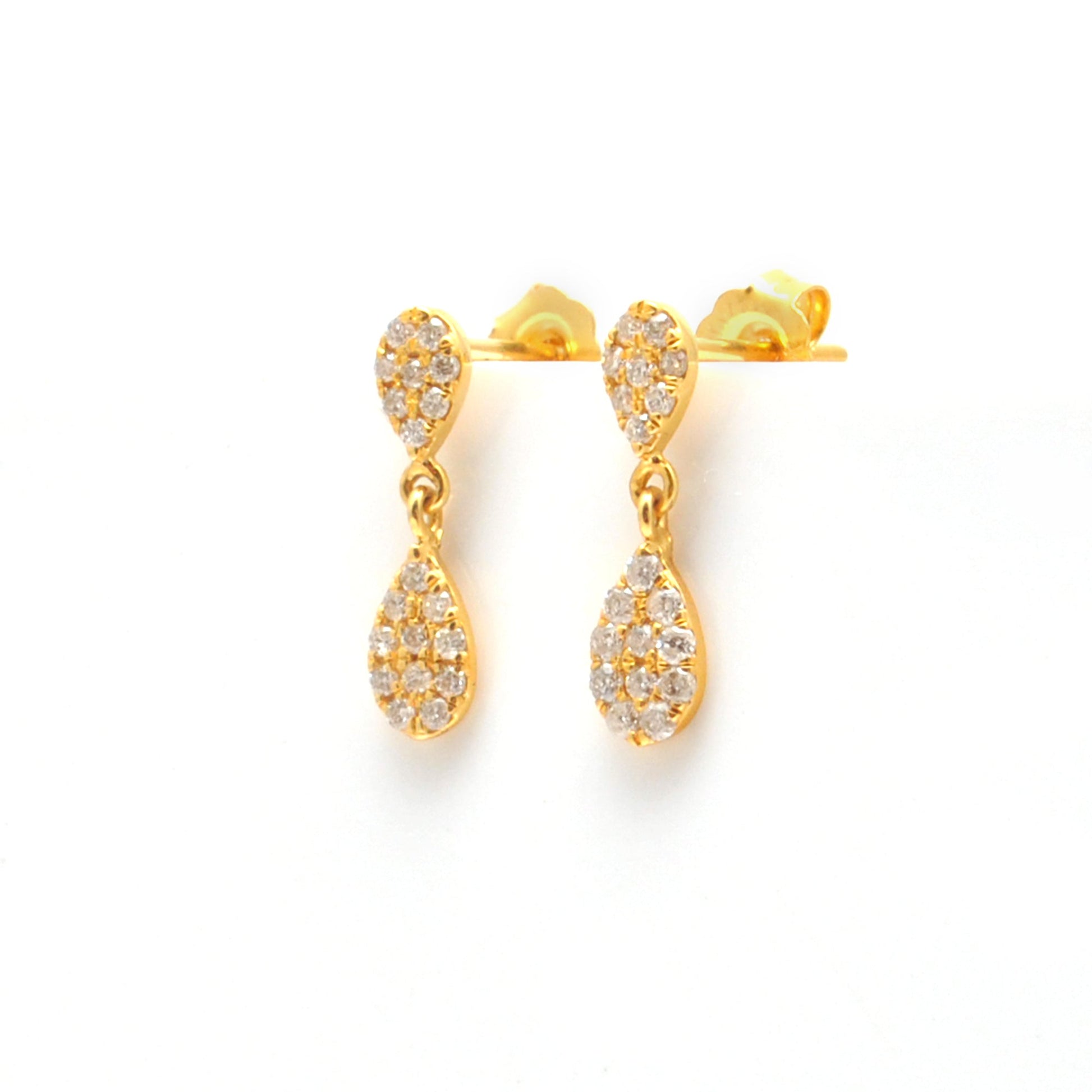 14k Solid Yellow Gold Pave Diamond Minimalist Dangle Earrings - Sar Gems