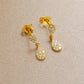 14k Solid Yellow Gold Pave Diamond Minimalist Dangle Earrings - Sar Gems