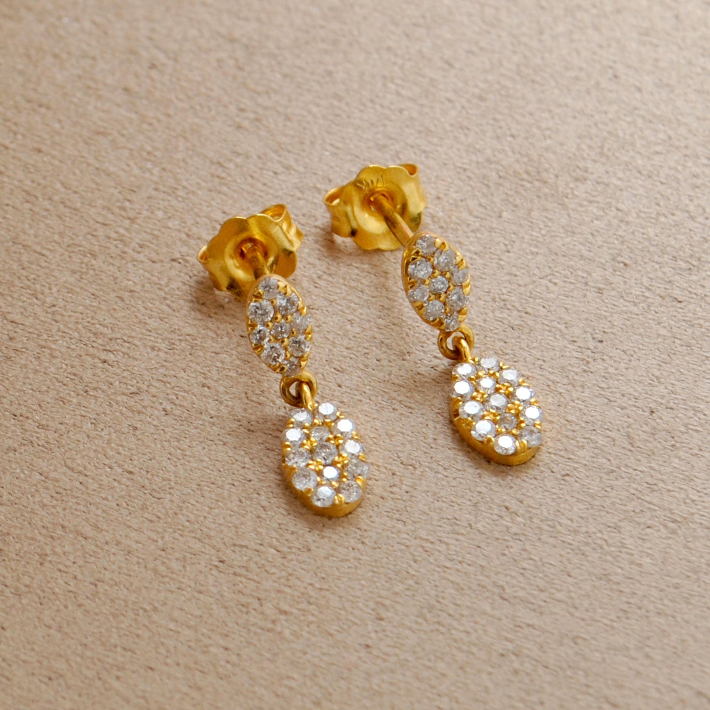 14k Solid Yellow Gold Pave Diamond Minimalist Drop Earrings - Sar Gems