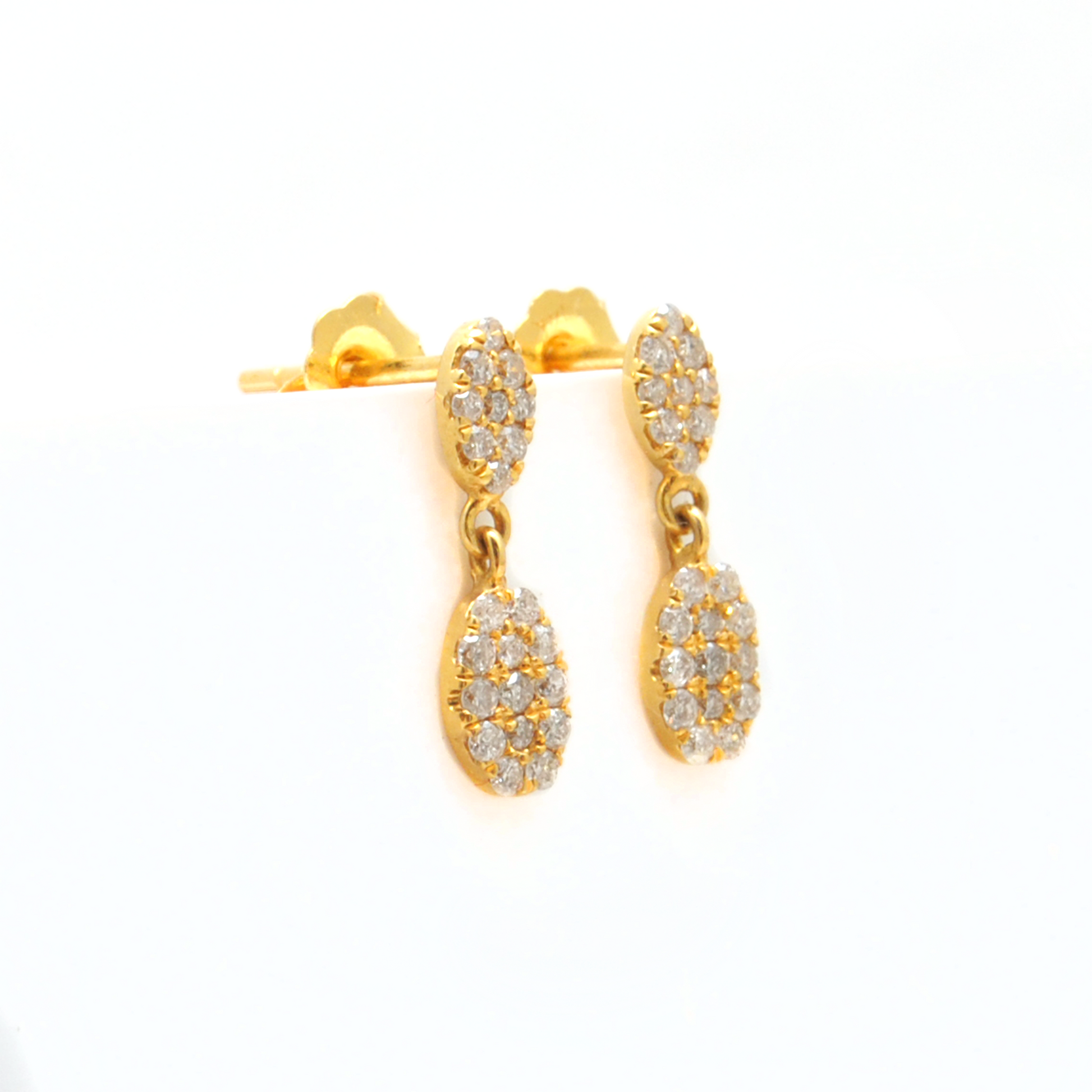 14k Solid Yellow Gold Pave Diamond Minimalist Drop Earrings - Sar Gems