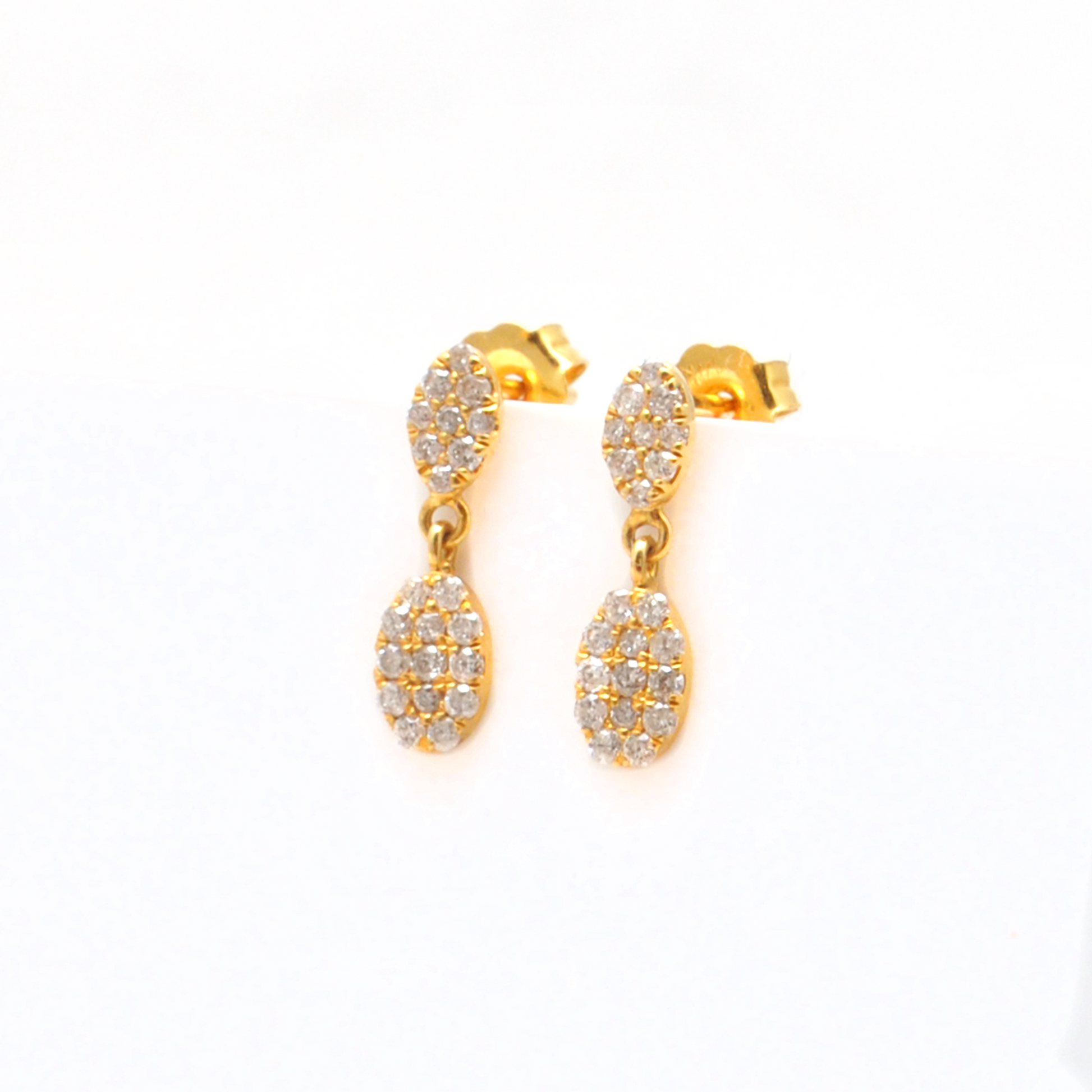 14k Solid Yellow Gold Pave Diamond Minimalist Drop Earrings - Sar Gems