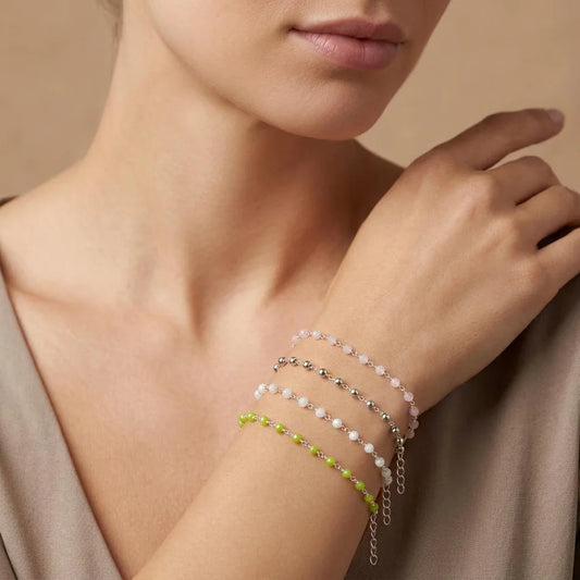 925 Sterling Silver Rose & Green Chalcedony Bracelet with Pyrite