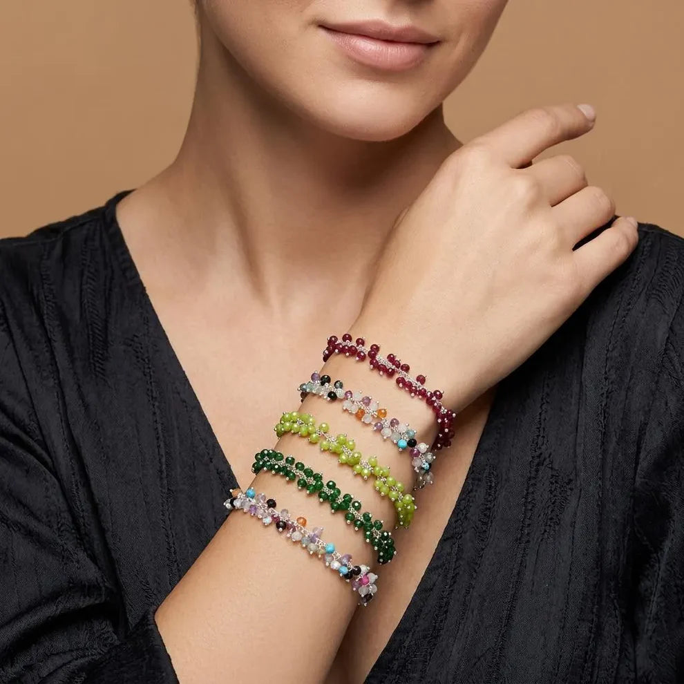 925 Sterling Silver Multicolor Chalcedony Gemstone Bracelet – Dainty Gifts