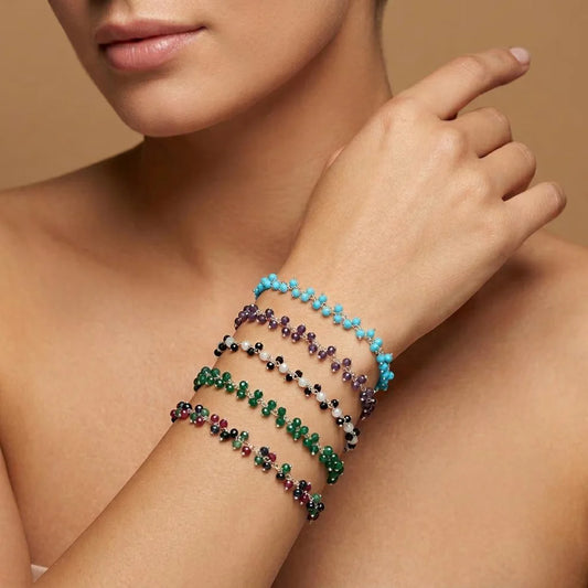 925 Sterling Silver Color Medley Gemstone Bracelet – Quartz & Chalcedony Mix