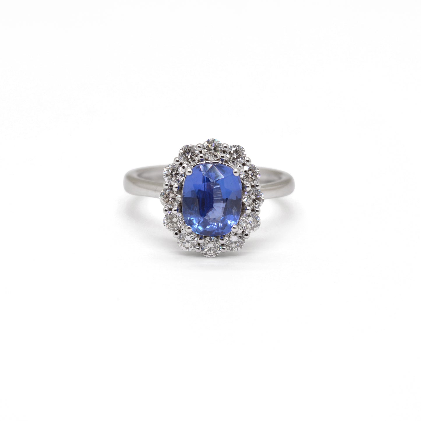 Blue Sapphire & CZ 18k Solid Gold Statement Ring – 7US