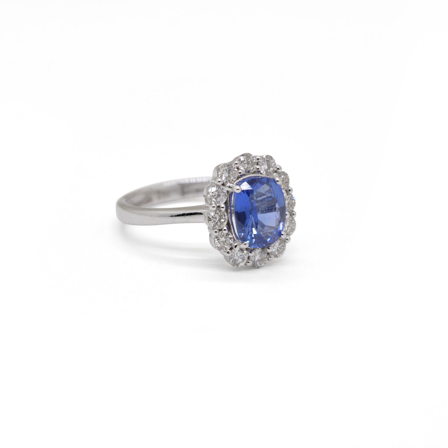 Blue Sapphire & CZ 18k Solid Gold Statement Ring – 7US