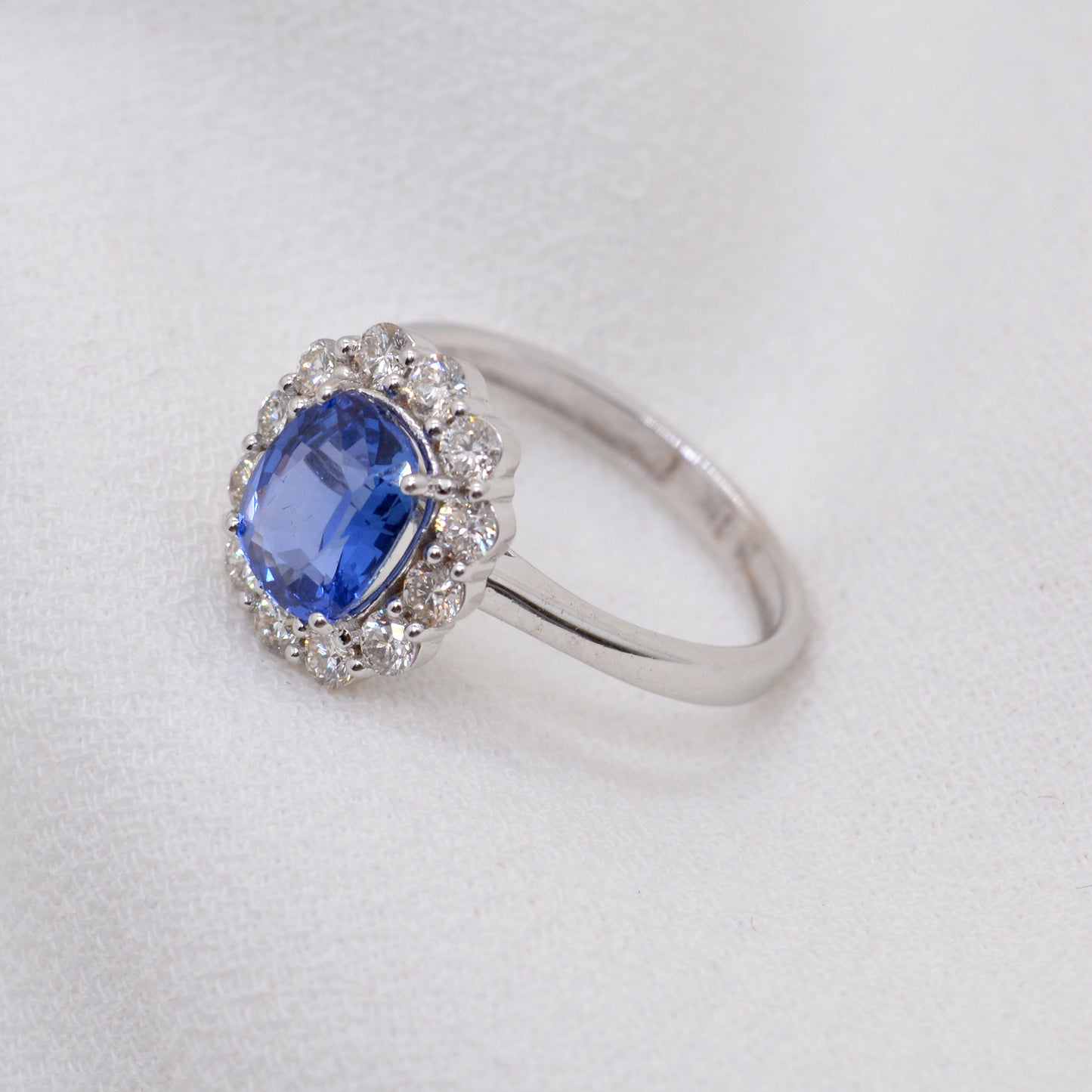 Blue Sapphire & CZ 18k Solid Gold Statement Ring – 7US