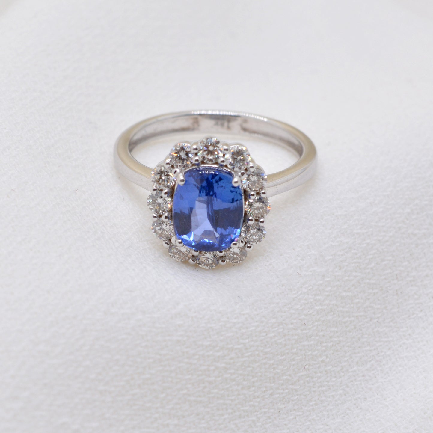 Blue Sapphire & CZ 18k Solid Gold Statement Ring – 7US