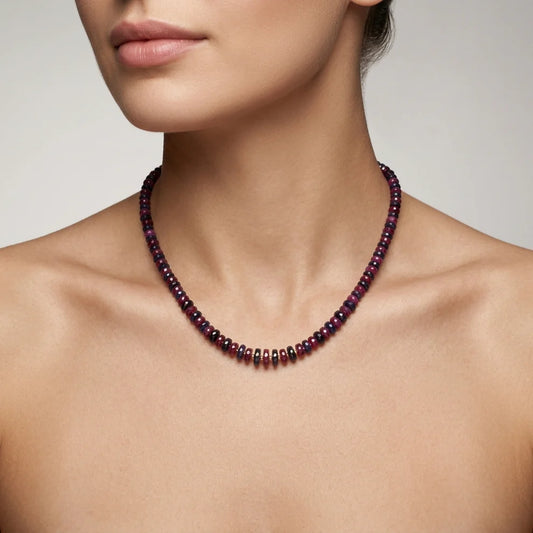 925 Sterling Silver Ruby & Sapphire Beaded Necklace – Gift for Her