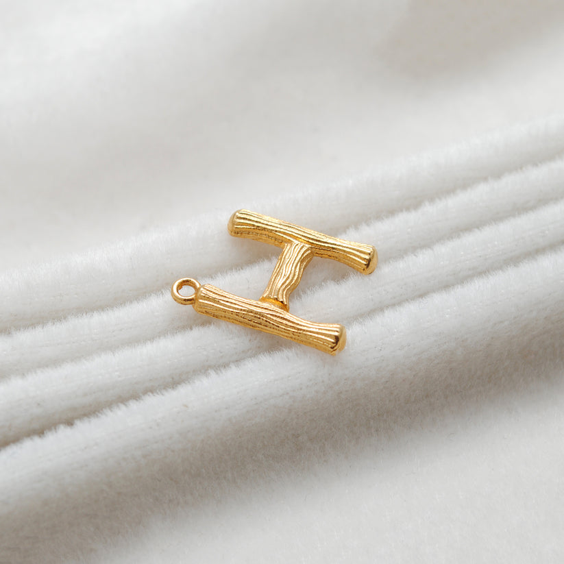 18k Solid Yellow Gold H Initial Letter Charm Pendant