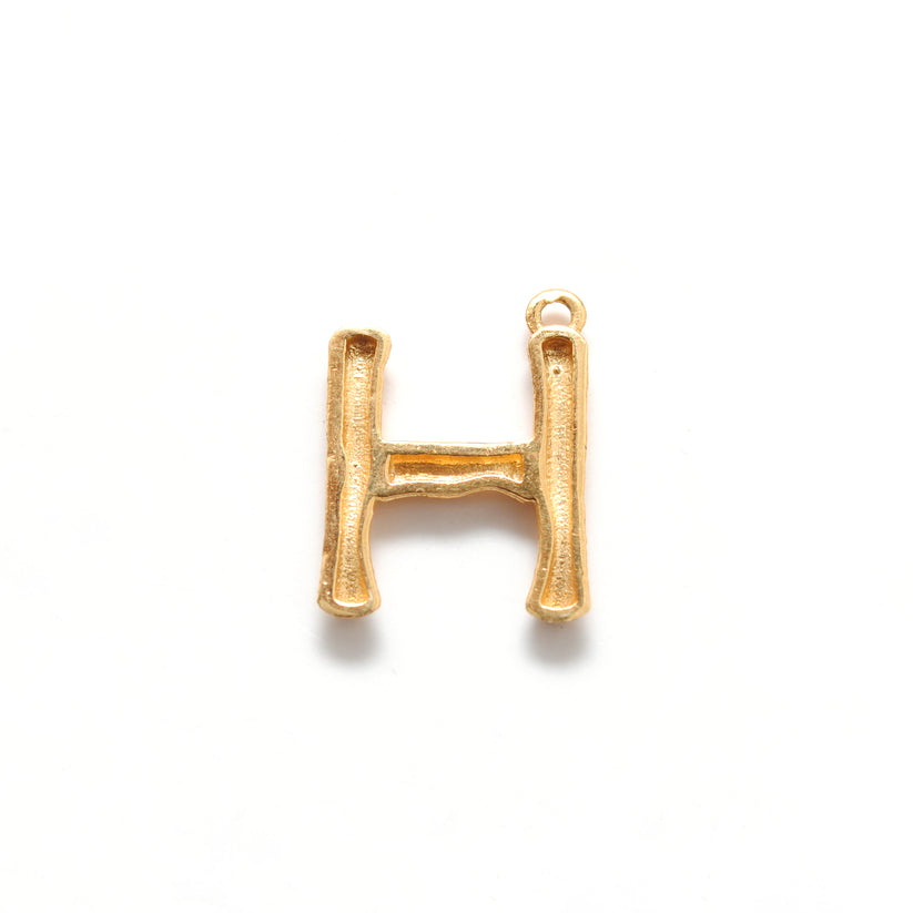 18k Solid Yellow Gold H Initial Letter Charm Pendant