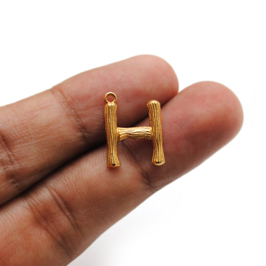 18k Solid Yellow Gold H Initial Letter Charm Pendant - view 3