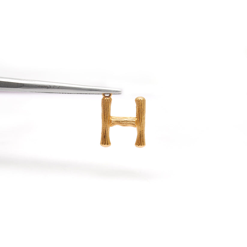 18k Solid Yellow Gold H Initial Letter Charm Pendant