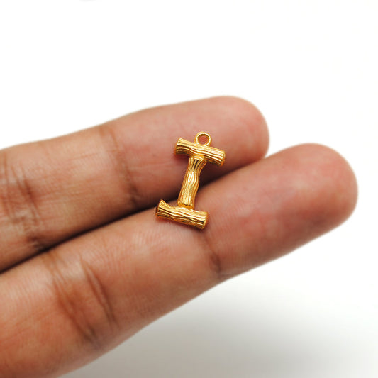 18K Solid Yellow Gold 'I' Initial Letter Charm Pendant - view 3