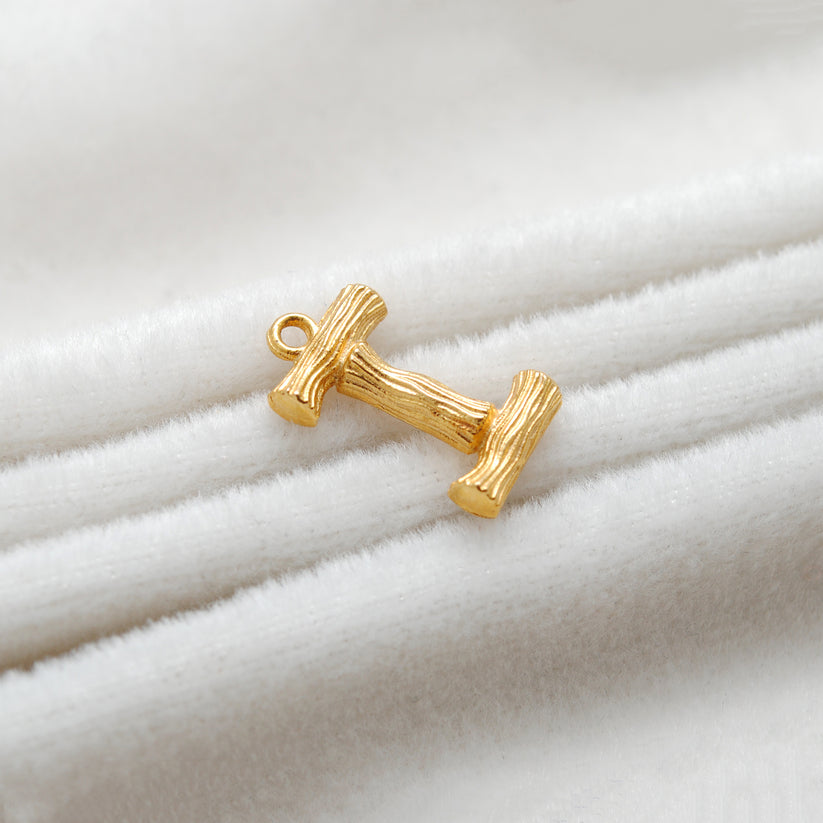 18K Solid Yellow Gold 'I' Initial Letter Charm Pendant