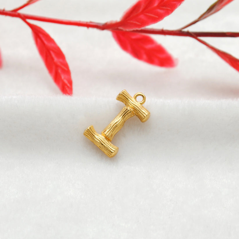 18K Solid Yellow Gold 'I' Initial Letter Charm Pendant