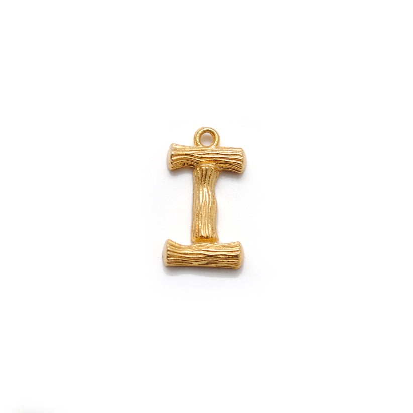 18K Solid Yellow Gold 'I' Initial Letter Charm Pendant