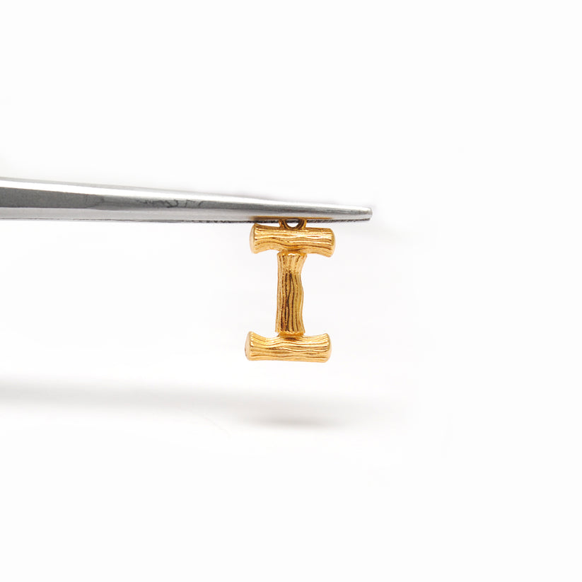 18K Solid Yellow Gold 'I' Initial Letter Charm Pendant