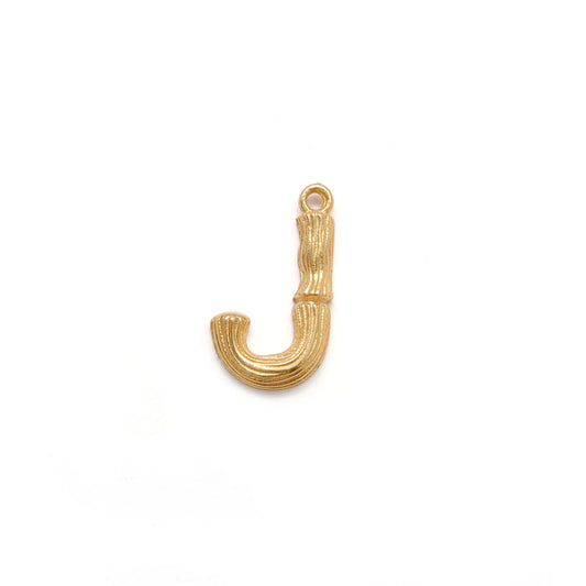 18k Solid Yellow Gold J Initial Letter Charm Pendant - view 3