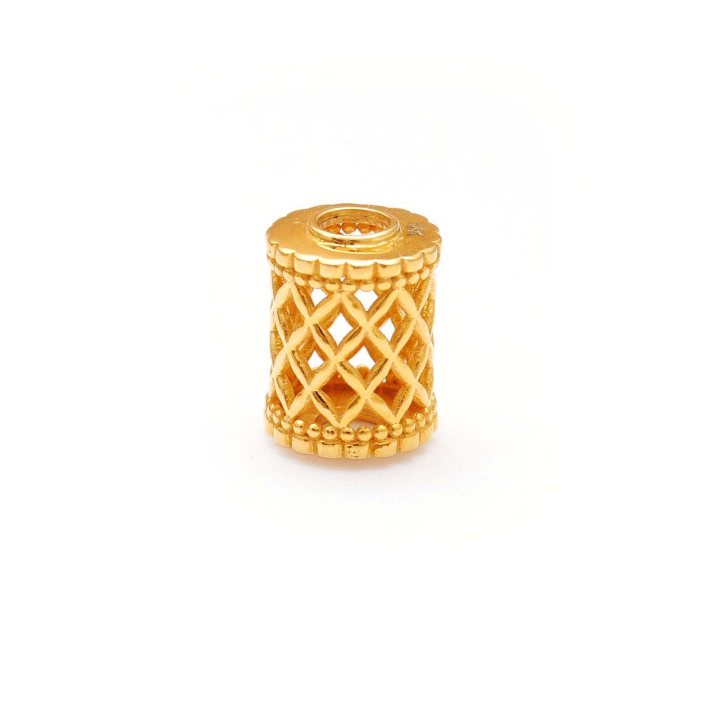 18KT Yellow Gold Mesh Drum Gold Spacer Bead Components Findings