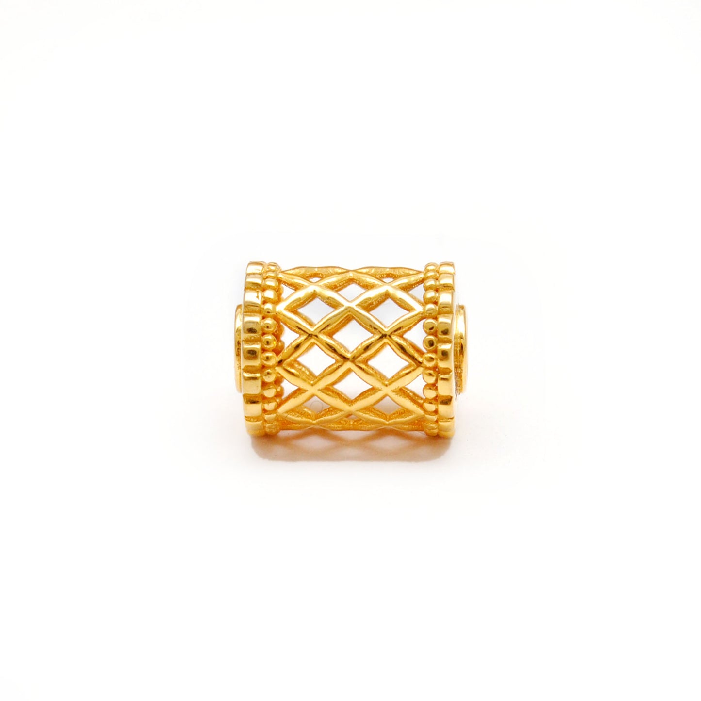 18KT Yellow Gold Mesh Drum Gold Spacer Bead Components Findings