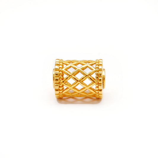 18KT Yellow Gold Mesh Drum Gold Spacer Bead Components Findings