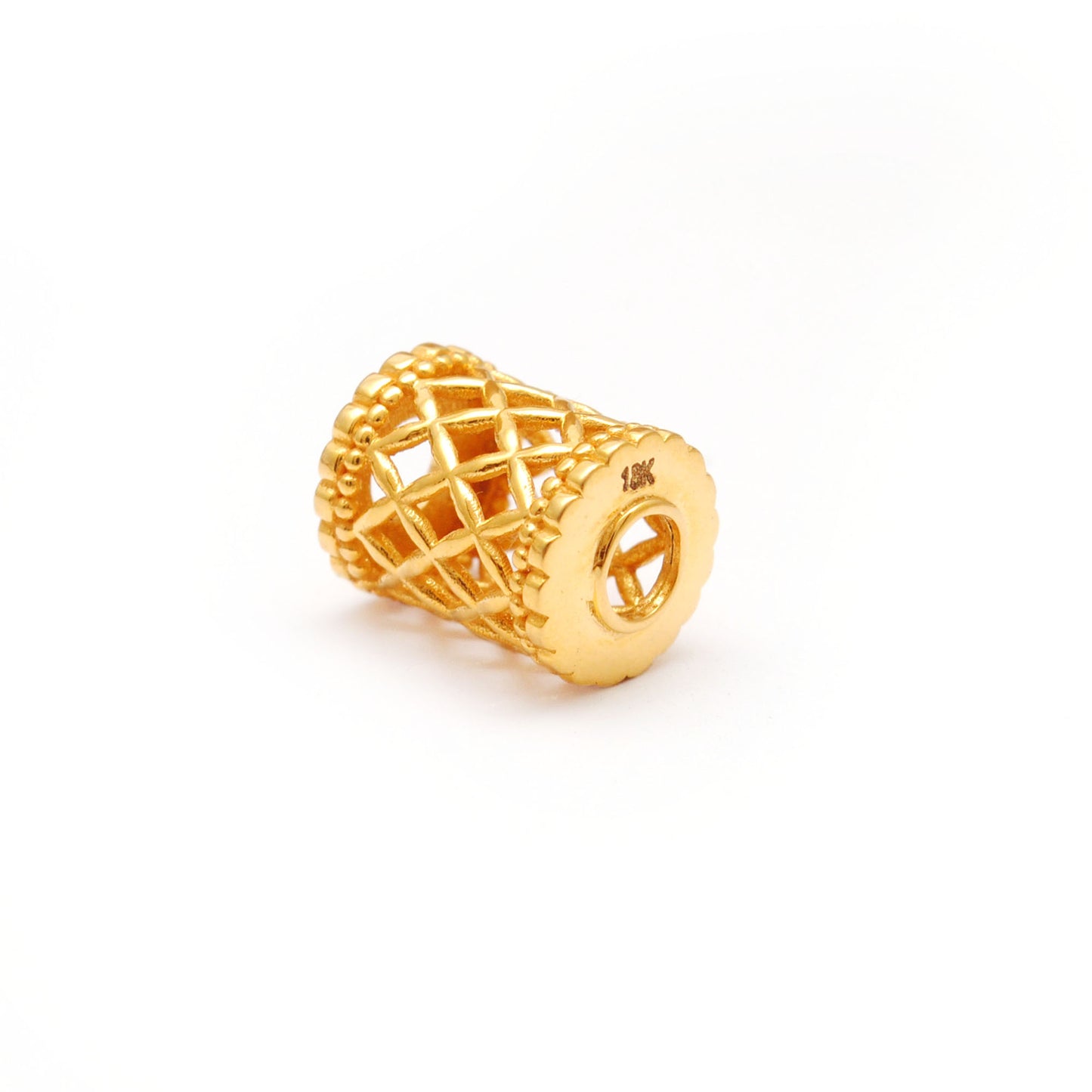 18KT Yellow Gold Mesh Drum Gold Spacer Bead Components Findings