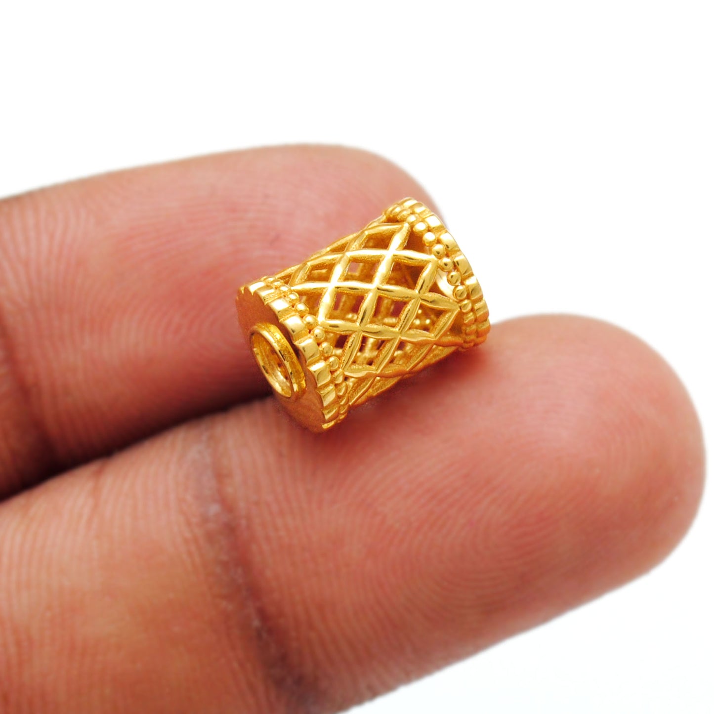 18KT Yellow Gold Mesh Drum Gold Spacer Bead Components Findings
