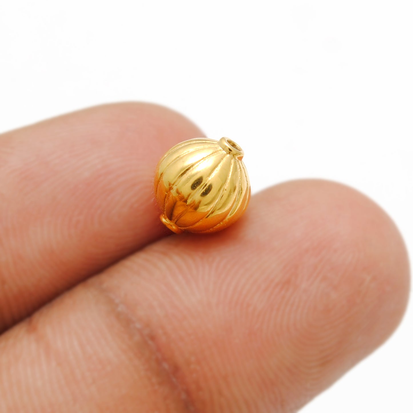 18 Carat Solid Yellow Gold Corrugated Gold Spacer Bead Components 8x9mm