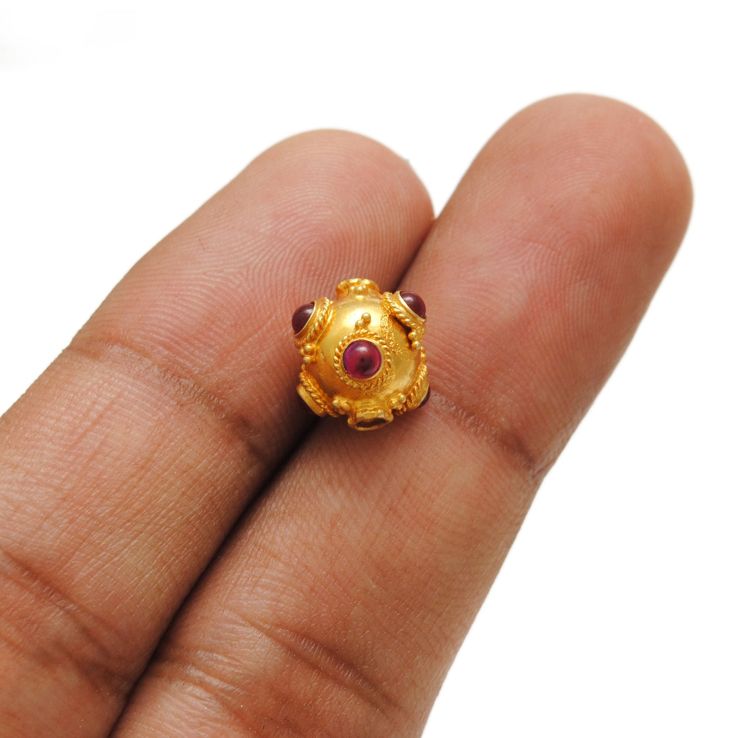 18 Karat Gold Ruby Ball Spacer Beads 11x10mm