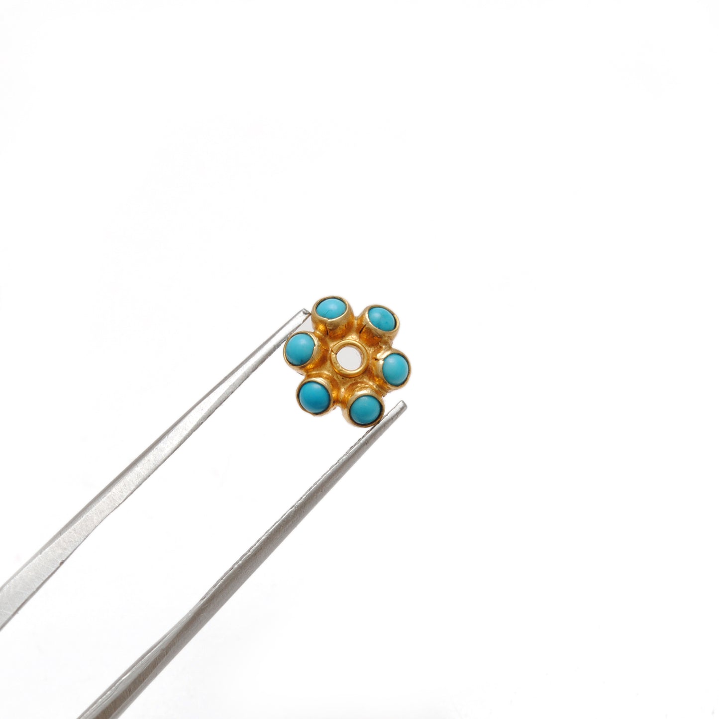 18 Karat Gold Turquoise Flower Spacer Bead