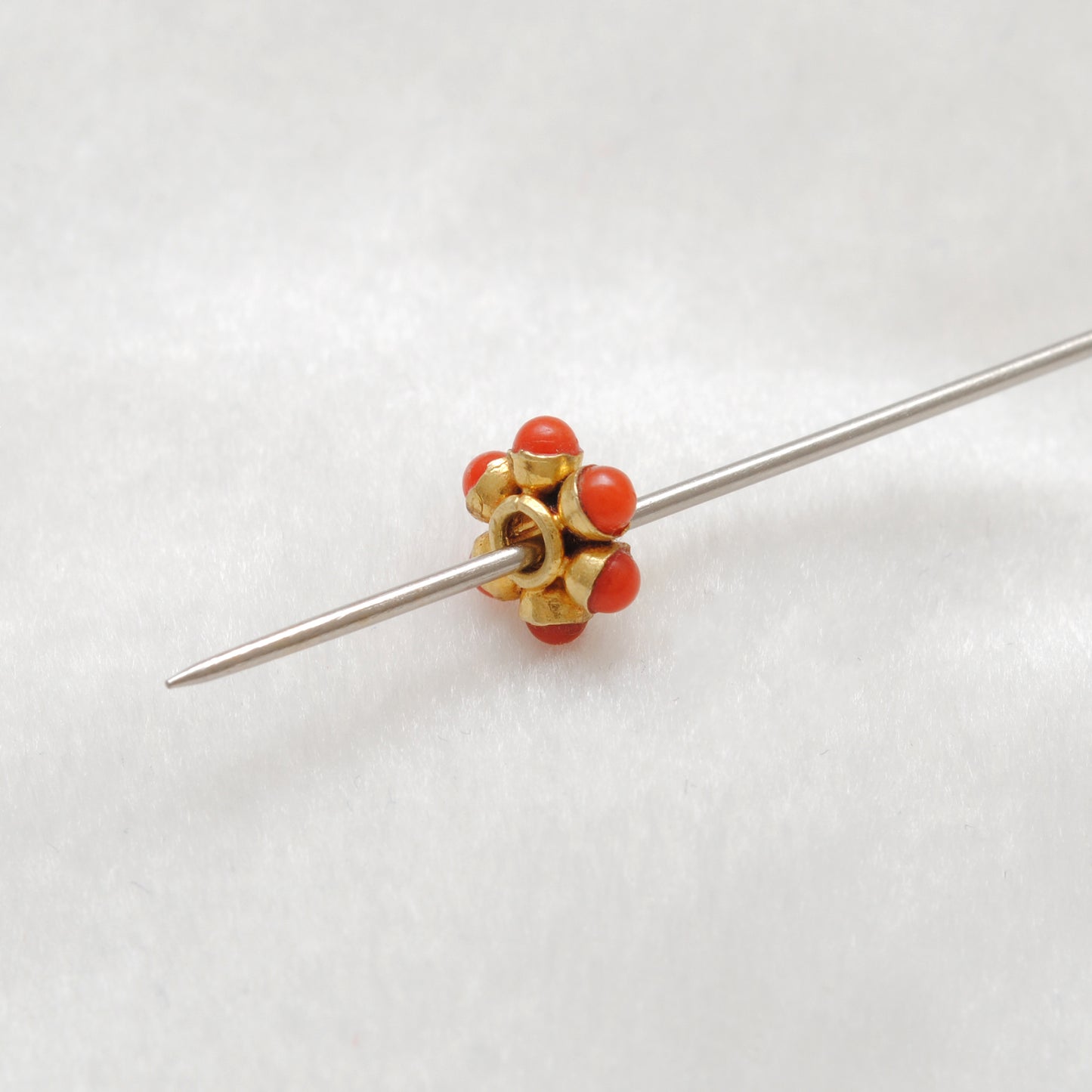 18K Gold Bead Wheel Coral Stone Gold Spacer Bead Components 8mm