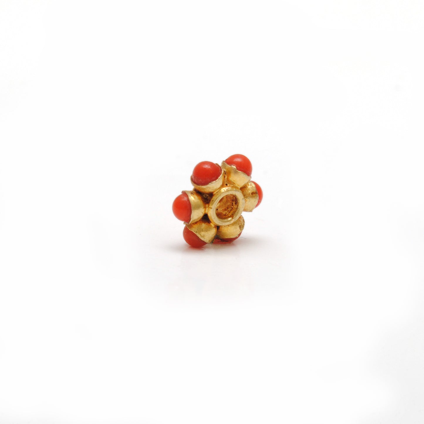 18K Gold Bead Wheel Coral Stone Gold Spacer Bead Components 8mm