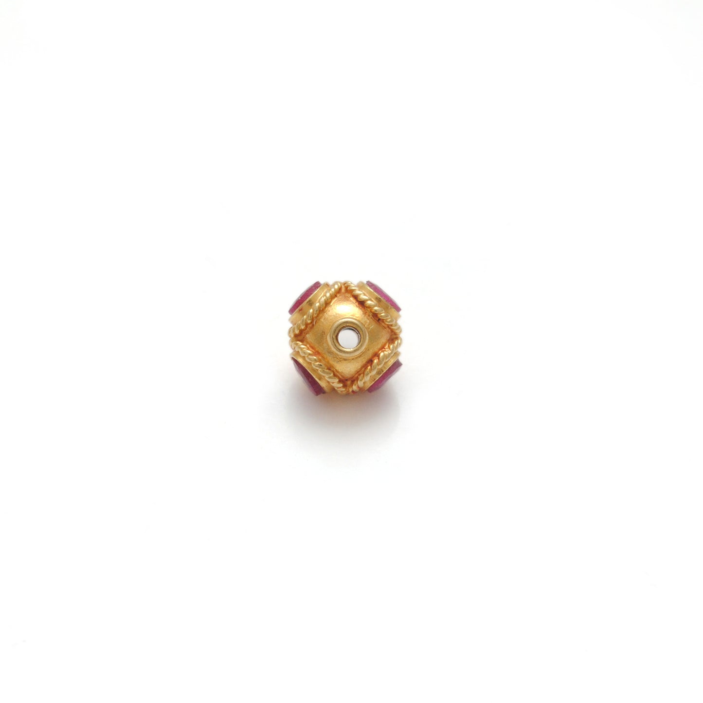 18K Gold Rondelle  Ball Bead Spacer With Ruby Stone 7mm