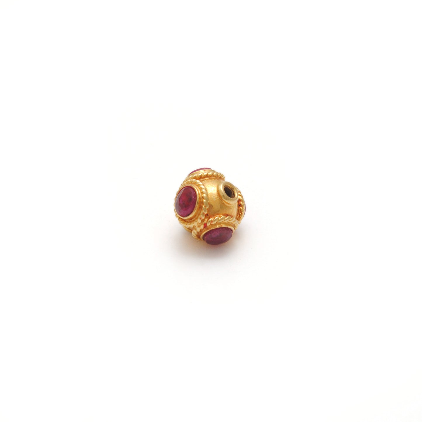 18K Gold Rondelle  Ball Bead Spacer With Ruby Stone 7mm