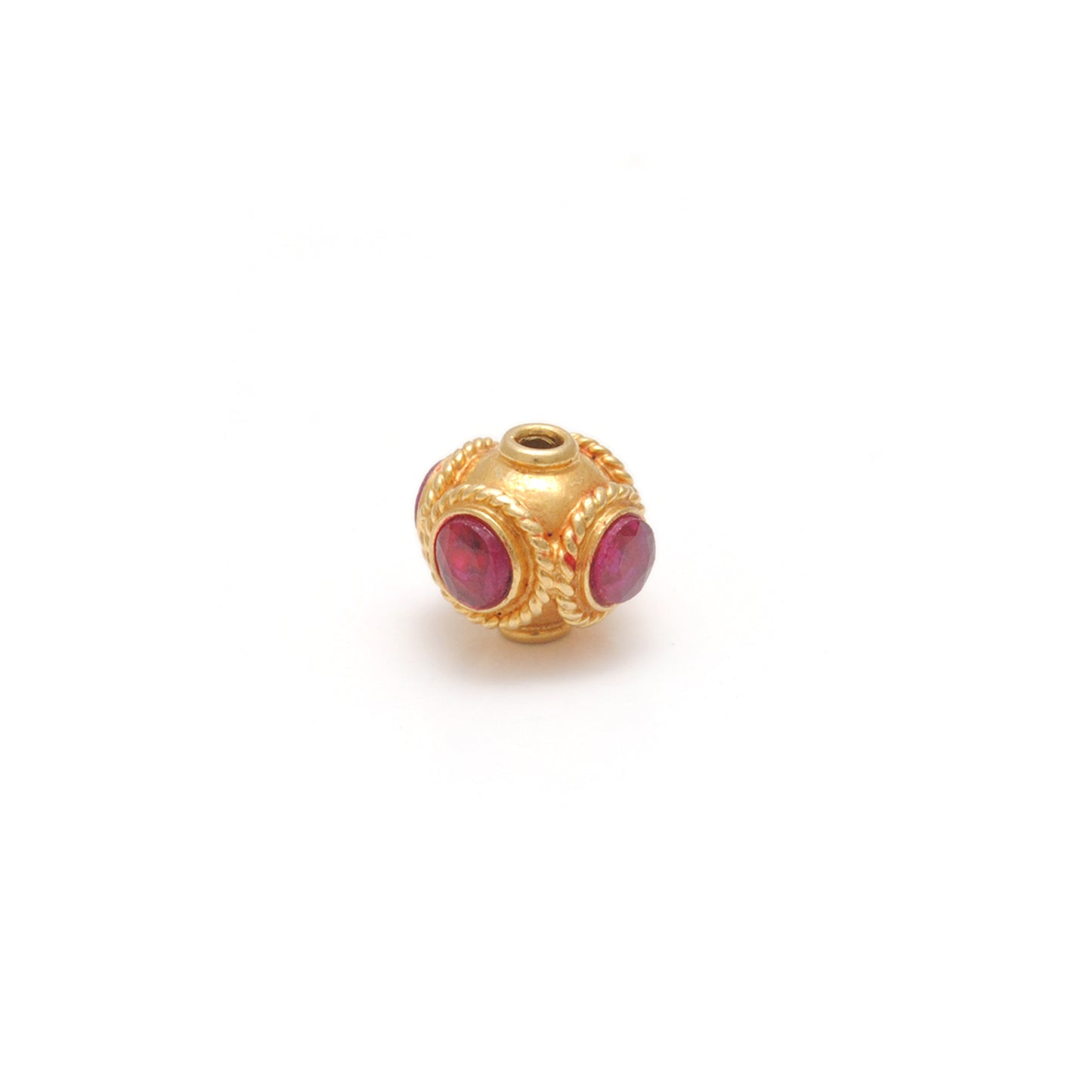 18K Gold Rondelle  Ball Bead Spacer With Ruby Stone 7mm