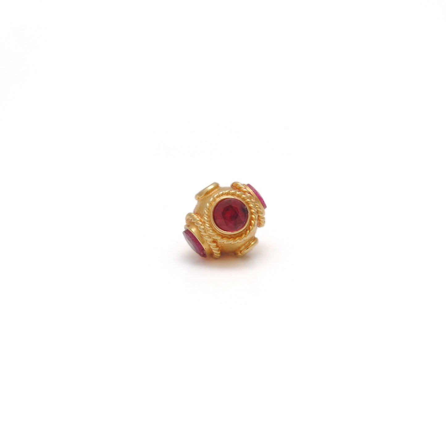 18K Gold Rondelle  Ball Bead Spacer With Ruby Stone 7mm