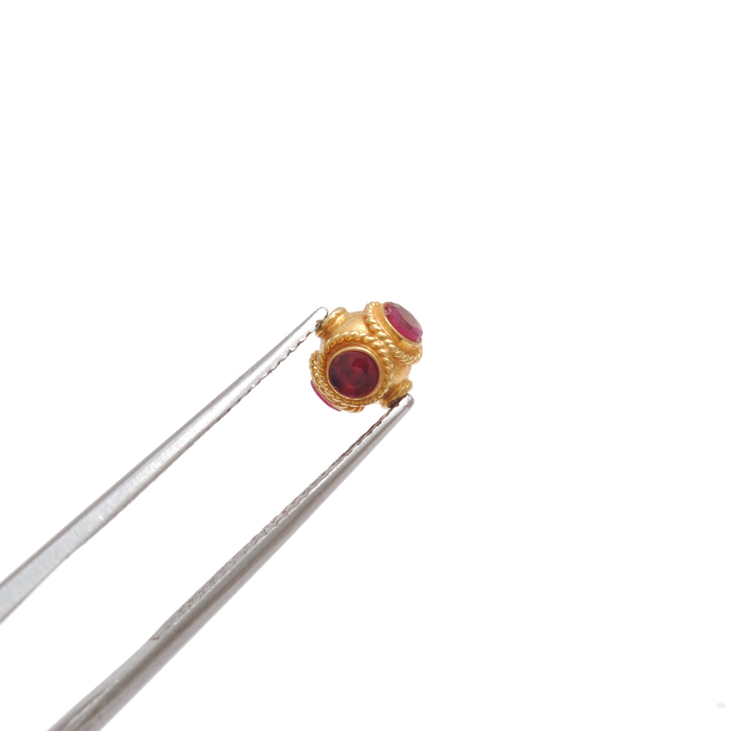 18K Gold Rondelle  Ball Bead Spacer With Ruby Stone 7mm