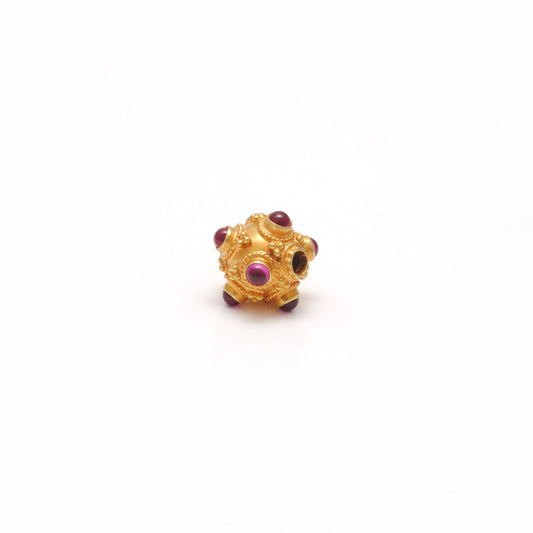 18 Karat Gold Ruby Filigree Ball Spacer Beads 8mm