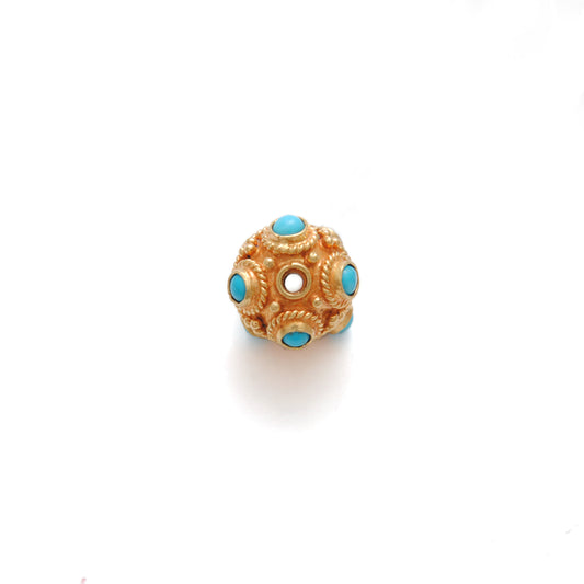 18 Carat Gold Turquoise Filigree Spacer Ball Beads