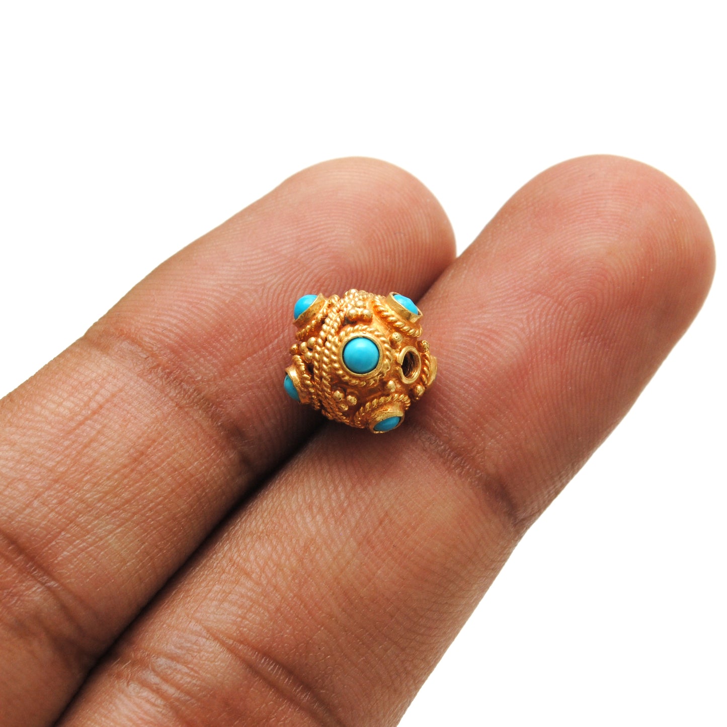18 Carat Gold Turquoise Filigree Spacer Ball Beads