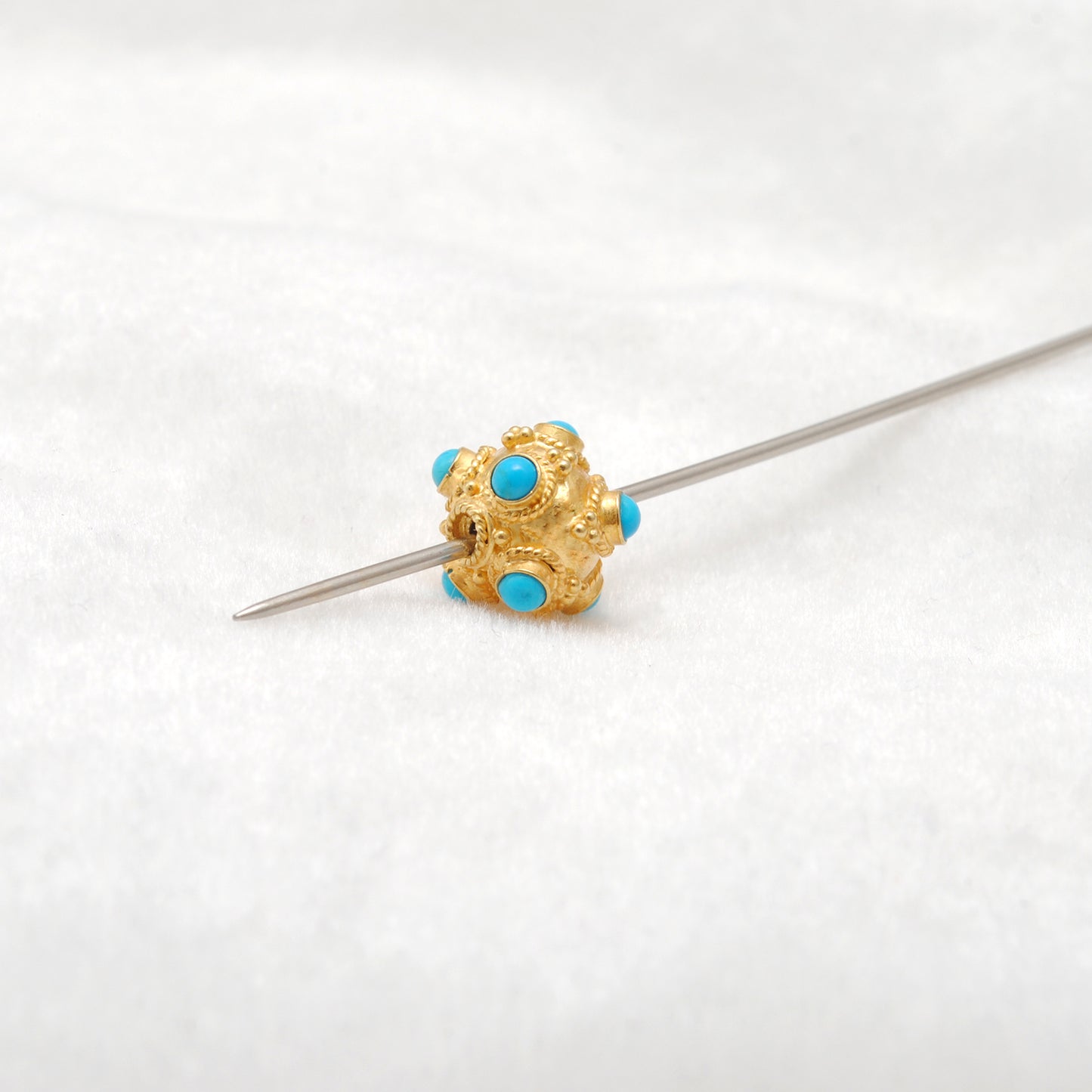 Handmade 18 Karat Gold Turquoise Stone Spacer Ball Bead