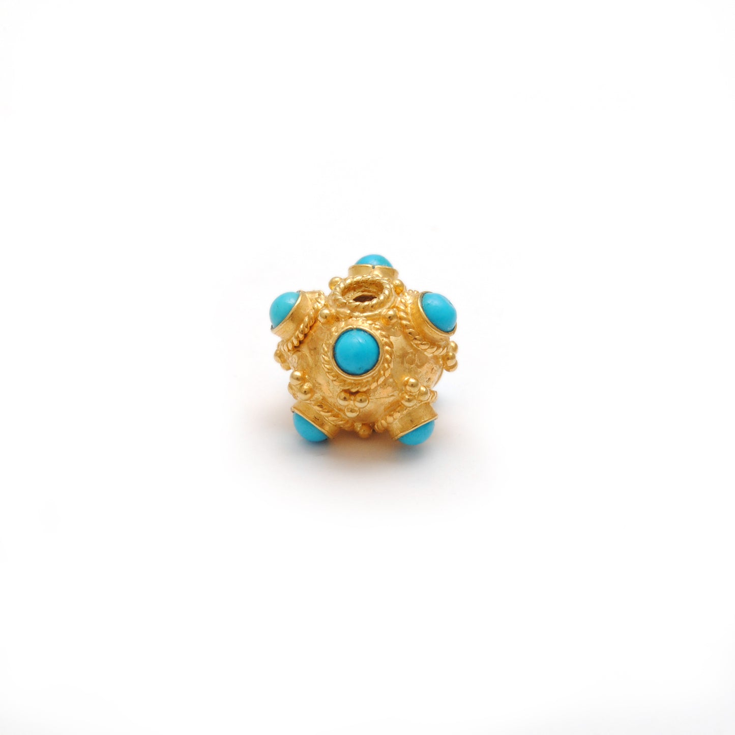 Handmade 18 Karat Gold Turquoise Stone Spacer Ball Bead