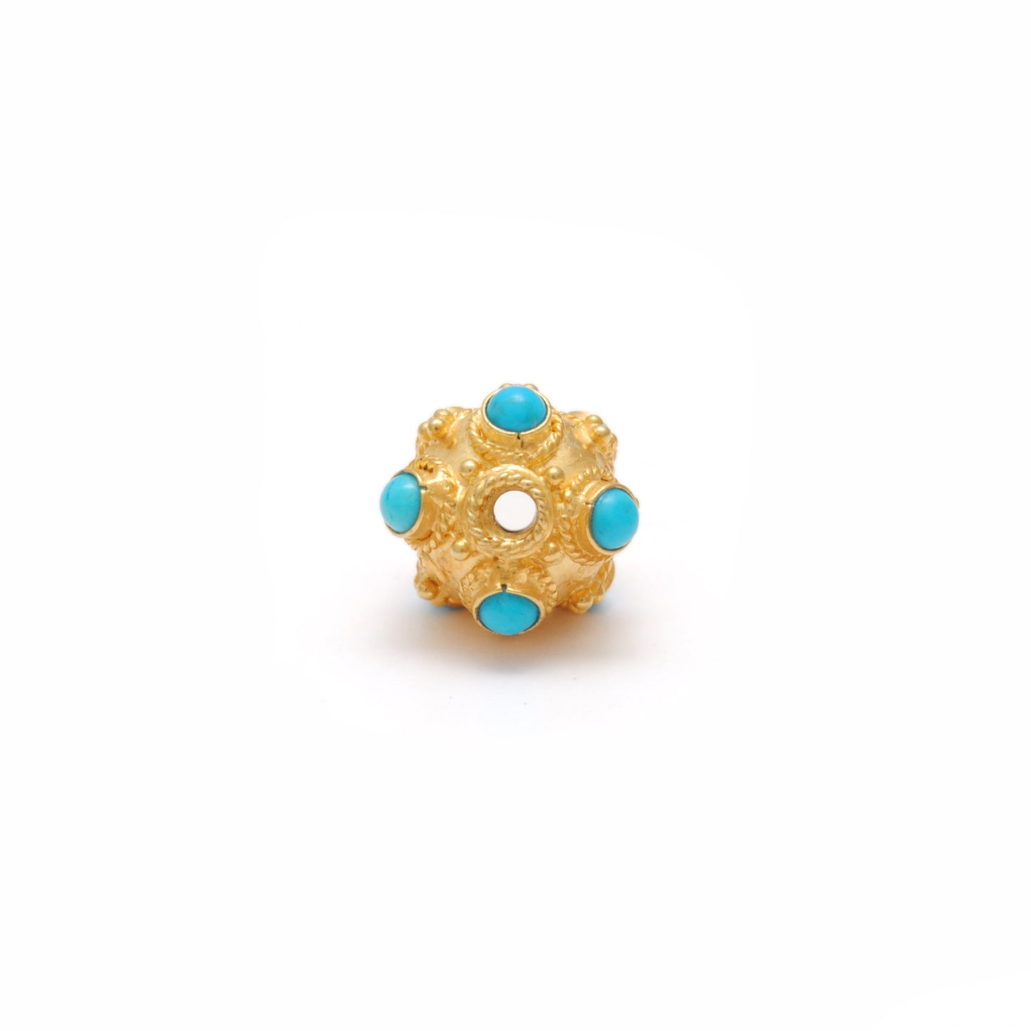Handmade 18 Karat Gold Turquoise Stone Spacer Ball Bead