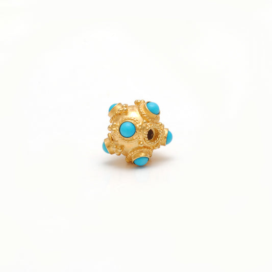 Handmade 18 Karat Gold Turquoise Stone Spacer Ball Bead - view 3
