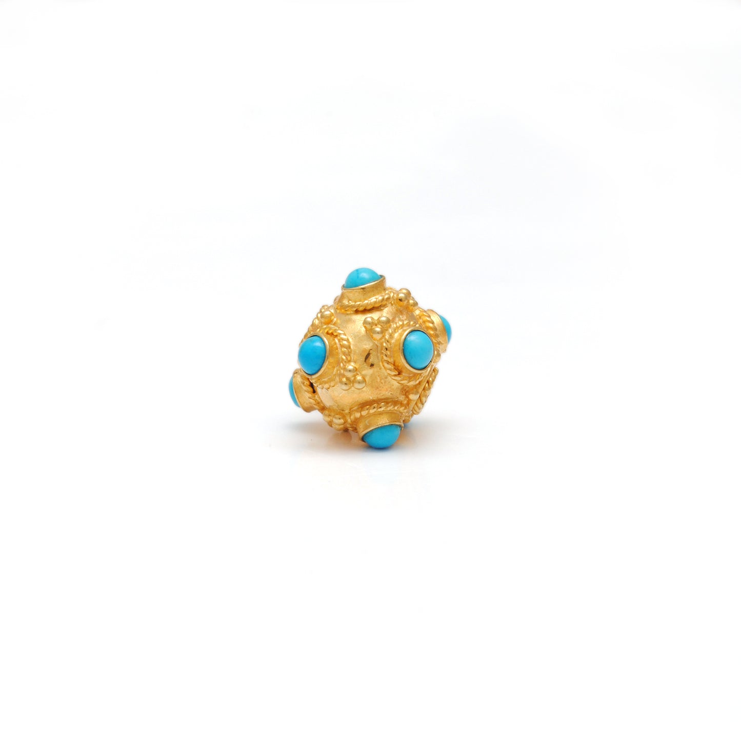 Handmade 18 Karat Gold Turquoise Stone Spacer Ball Bead