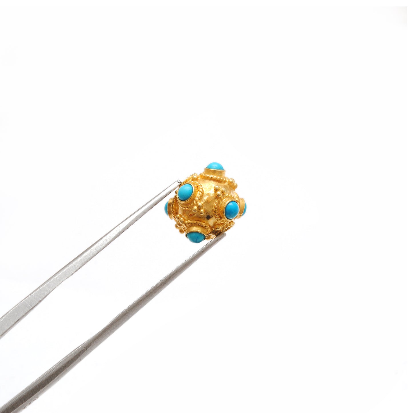 Handmade 18 Karat Gold Turquoise Stone Spacer Ball Bead