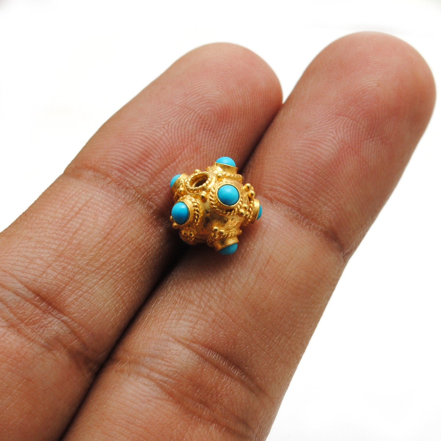 Handmade 18 Karat Gold Turquoise Stone Spacer Ball Bead