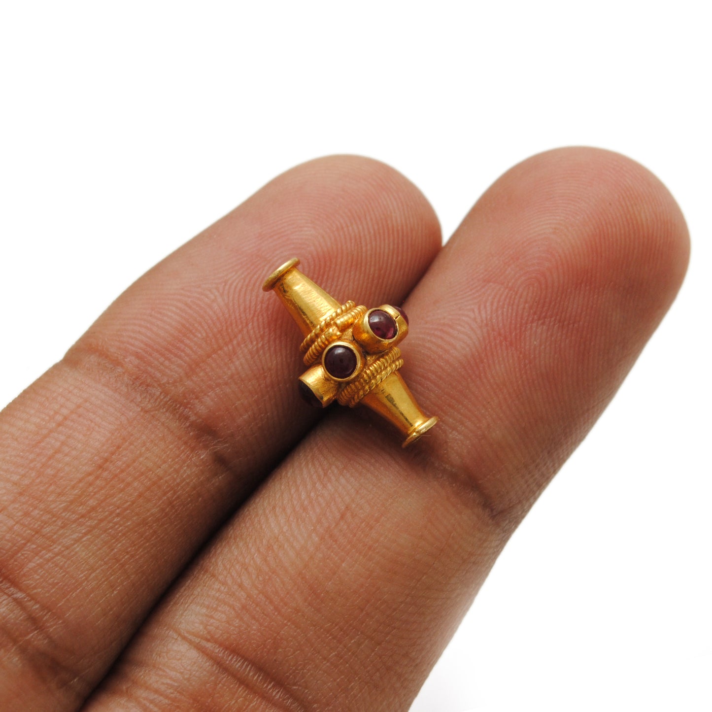 18K Gold Ruby Fancy Tube Beads - 10X15 MM